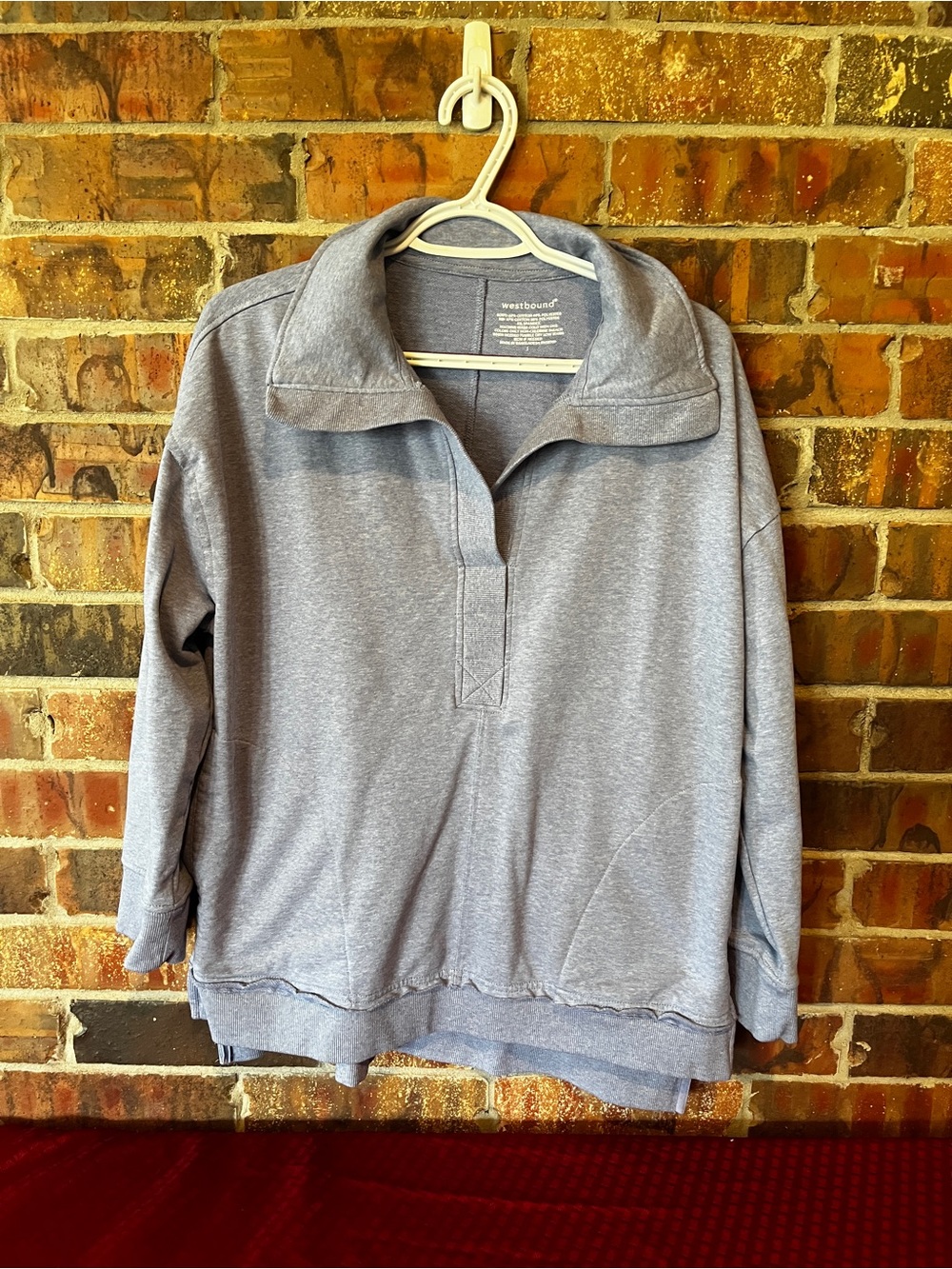 Westbound Women’s Knit Hi Low Henley Blue Top With Pockets Size:Large
